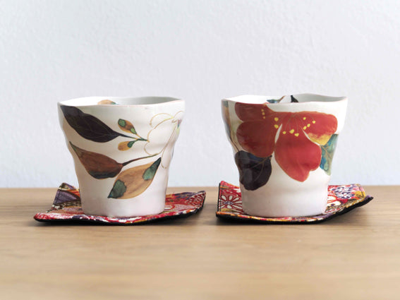 Ceramic Art- Floral Cups with placemats