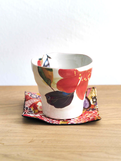 Ceramic Art- Floral Cups with placemats