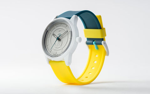 Q&Q Smile Solar Watch J006Y (White dial on Emerald&Yellow strap)
