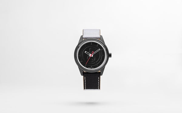 Q&Q Smile Solar Watch J009Y (Black dial on B&W fabric strap)