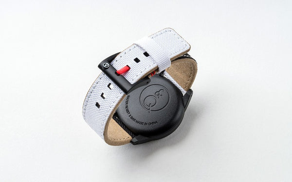 Q&Q Smile Solar Watch J009Y (Black dial on B&W fabric strap)
