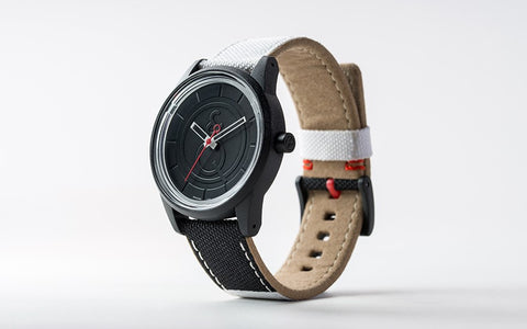 Q&Q Smile Solar Watch J009Y (Black dial on B&W fabric strap)