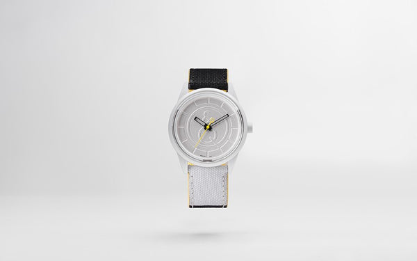 Q&Q Smile Solar Watch J010Y (White dial on B&W fabric strap)