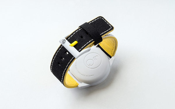 Q&Q Smile Solar Watch J010Y (White dial on B&W fabric strap)