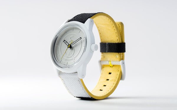 Q&Q Smile Solar Watch J010Y (White dial on B&W fabric strap)