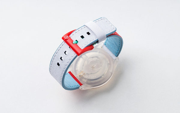 Q&Q Smile Solar Watch J011Y (Red dial on Red&White fabric strap)