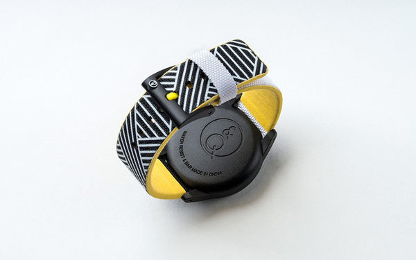 Q&Q Smile Solar Watch J012Y (Black dial on B&W weaved pattern strap)