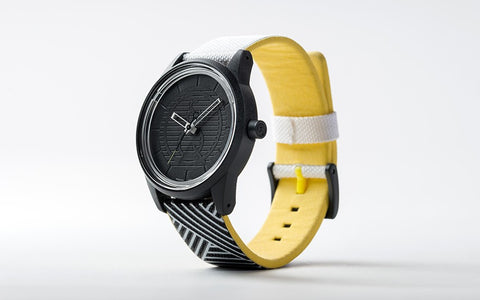 Q&Q Smile Solar Watch J012Y (Black dial on B&W weaved pattern strap)