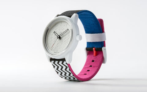 Q&Q Smile Solar Watch J013Y (Silver dial on B&W jagged pattern strap)