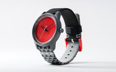 Q&Q Smile Solar Watch J014Y (Red dial on Black checkered pattern strap)